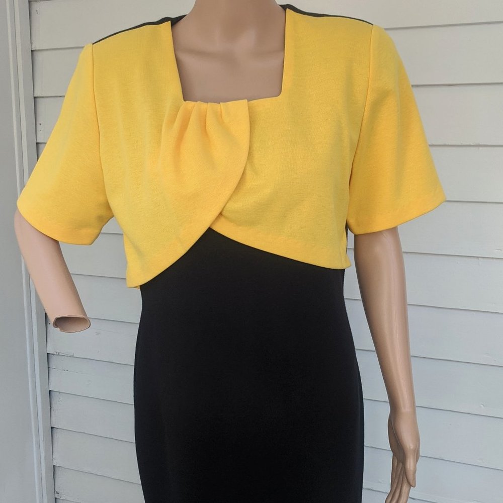 80s Black Yellow Dress Talk Vintage Colorblock 80s